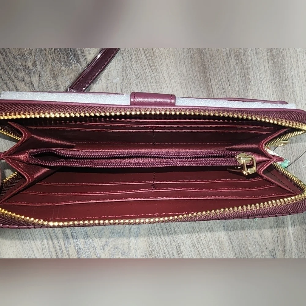 Badgley Mischka Plum Quilted Long Wallet with Phone Pocket and Wristlet -New Tag